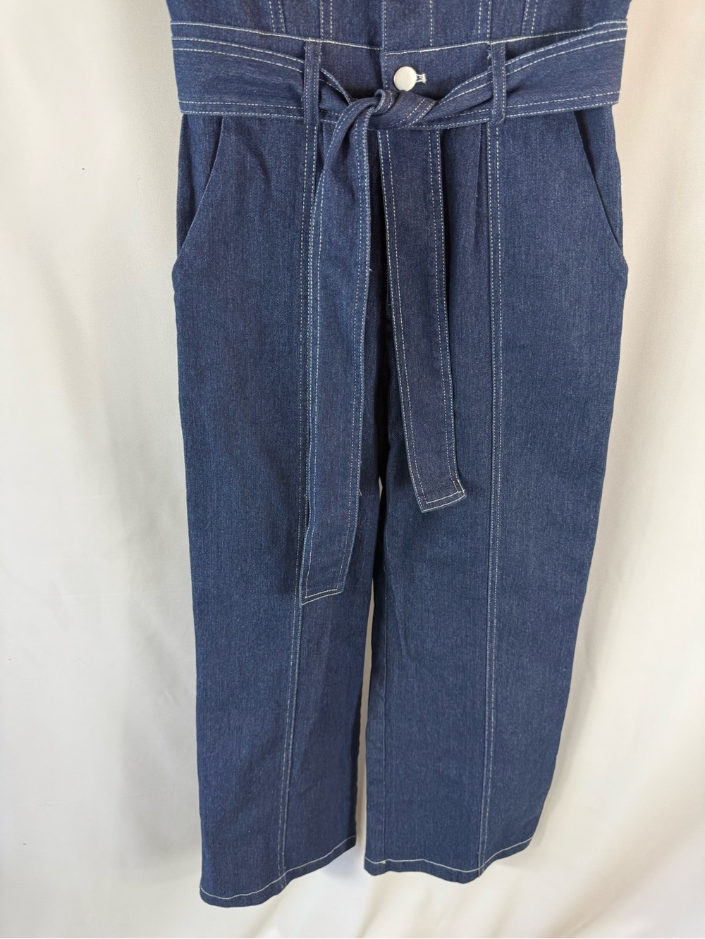 Petal & Pup Dark Blue Denim Tie-Waist Jumpsuit Short Sleeve size: S - Picture 8 of 17